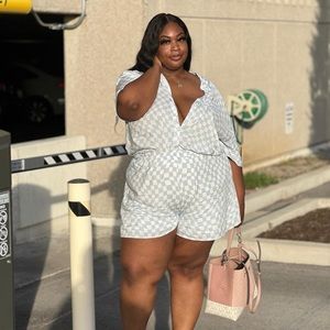 Light Blue & White Checkered Short Set